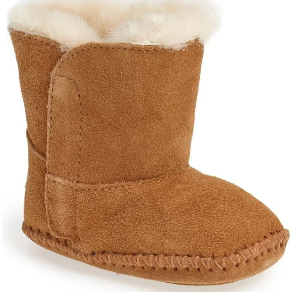 NIB UGG INFANT BOY'S GIRL'S SUEDE SHEARLING BOOTIES CHESTNUT BROWN
